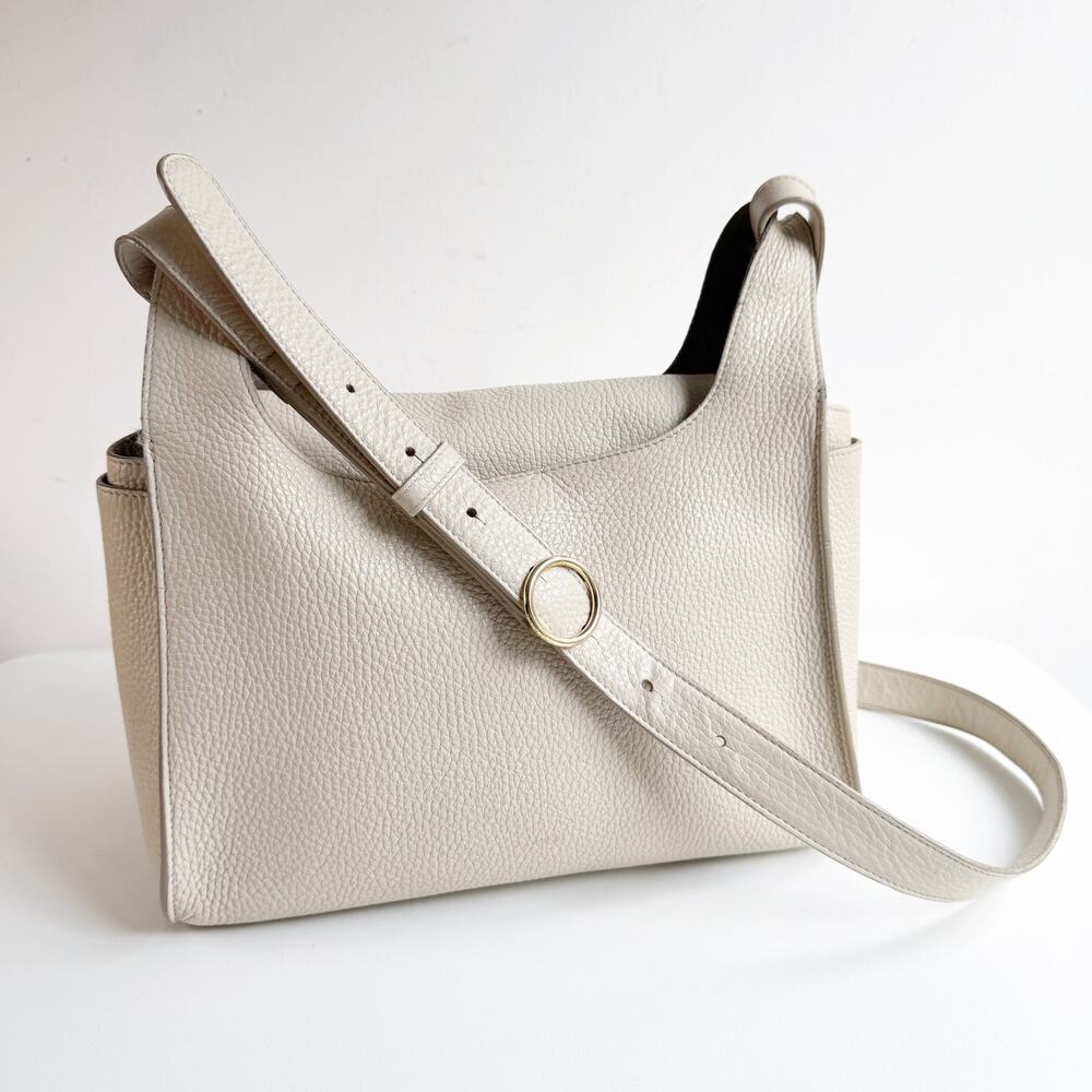 Cuyana Ecru Pebbled Leather Double Loop Shoulder or Crossbody Bag